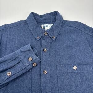 Duluth Trading Co. Large Tall Solid Blue Plaid Long Sleeve Flannel Shirt